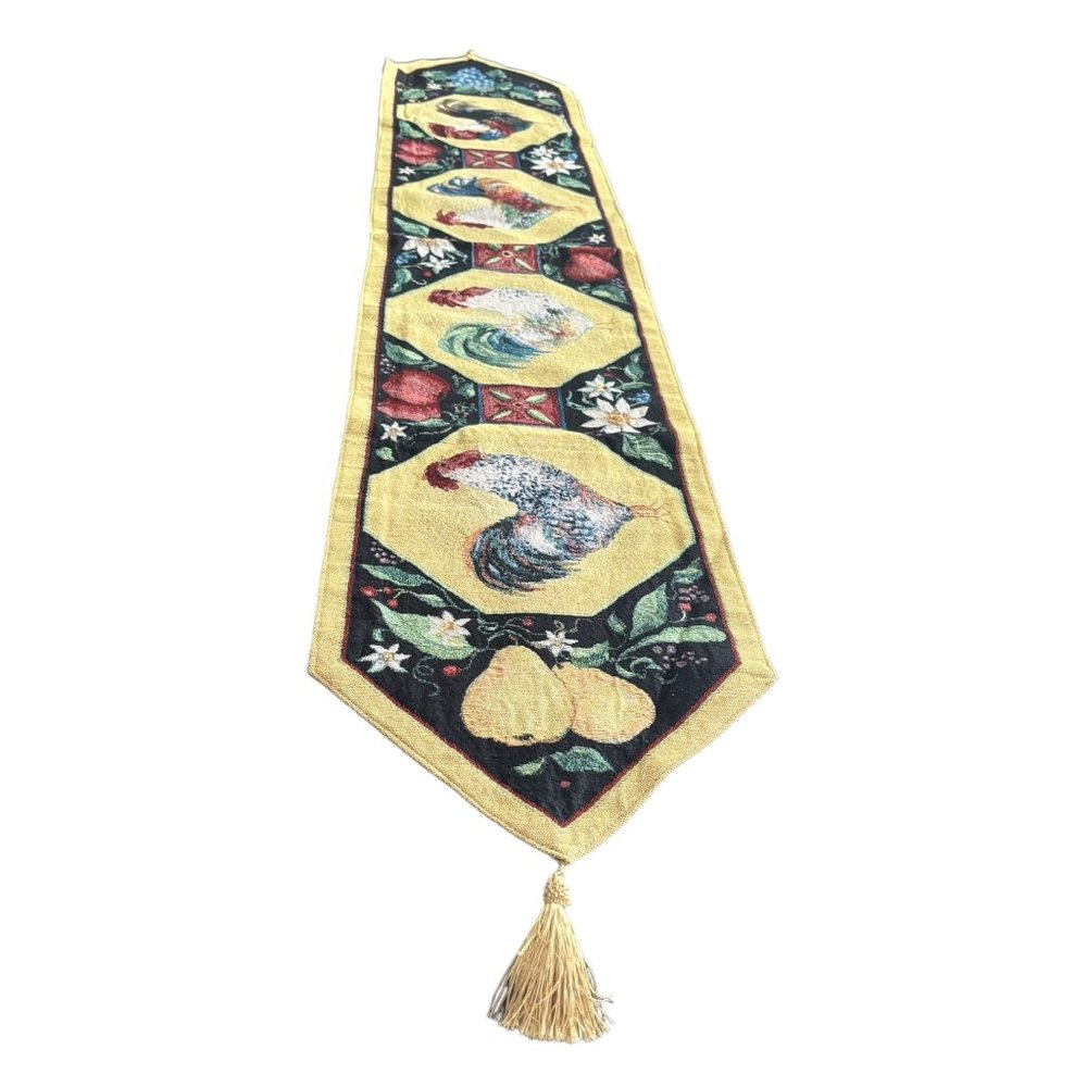 Sally Eckman Roberts Chanticleer Roosters and Fruit Runner with Tassels 13" x70"